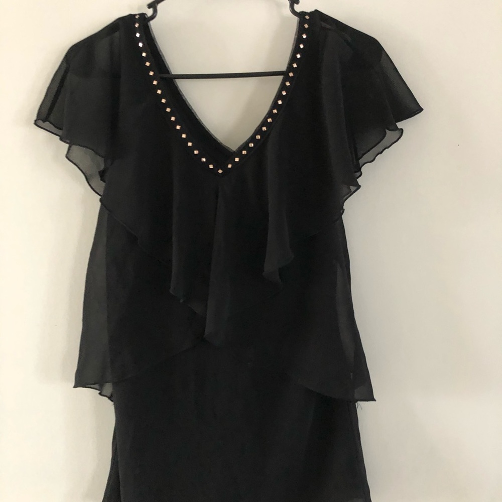 White House Black Market Womens Top Frill Black 10